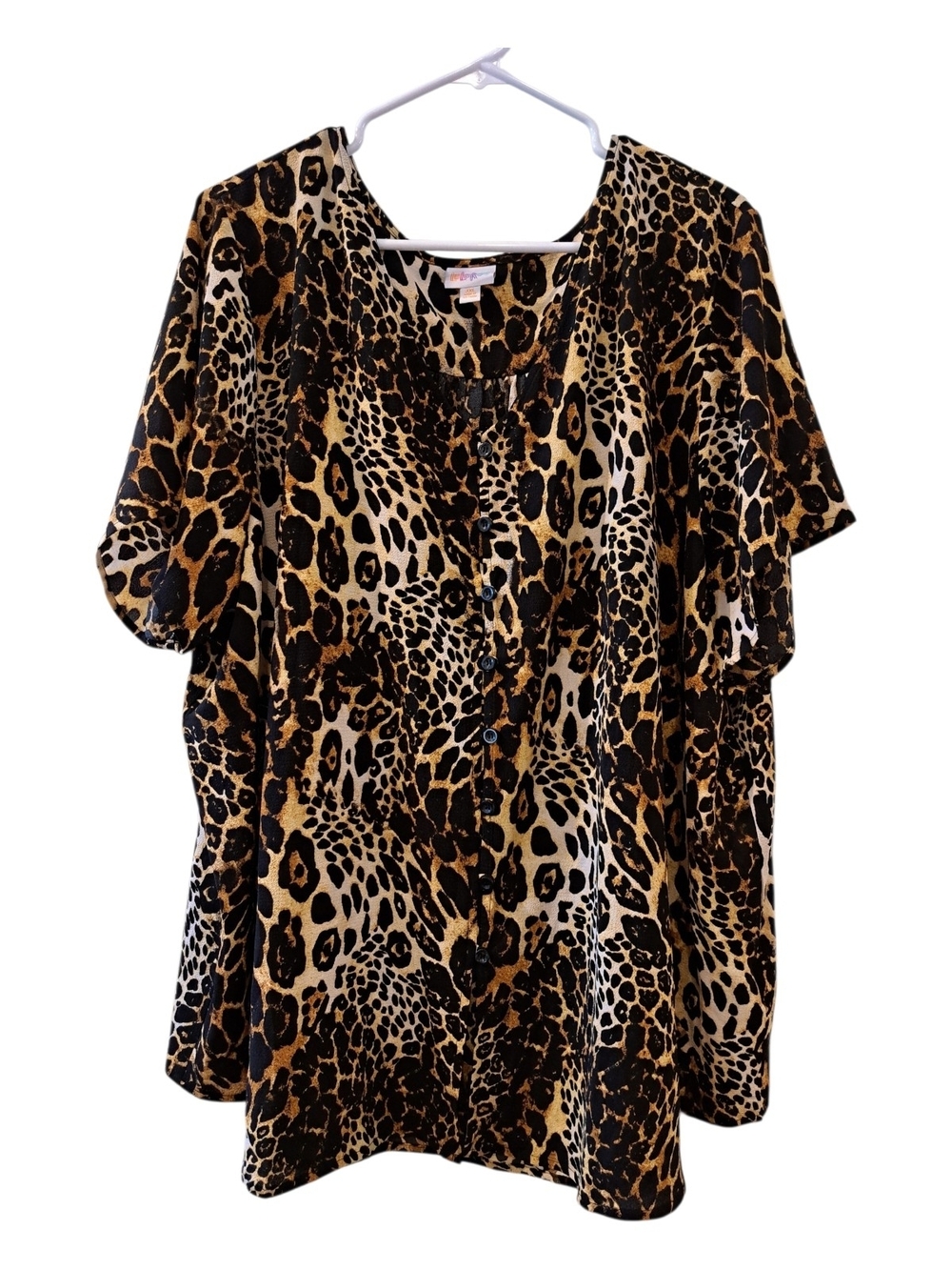 LuLaRoe Leopard Print Short Sleeve Top Brown Black Cream Size 3XL